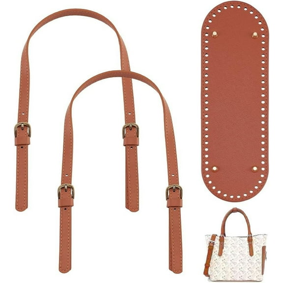 26.4~27.9 Inch Sew On Leather Bag Handles Woven Crochet Bottom Camel Handbag Short Shoulder Strap with Adjustable Buckle Purse Strap for DIY Purse Shoulder Bag and Handbag Making