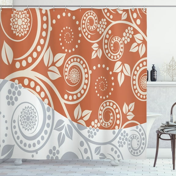Ambesonne Swirls Shower Curtain, Curlicue Antique Floral Art, 69"Wx84"L, Cinnamon Pale Blue Grey