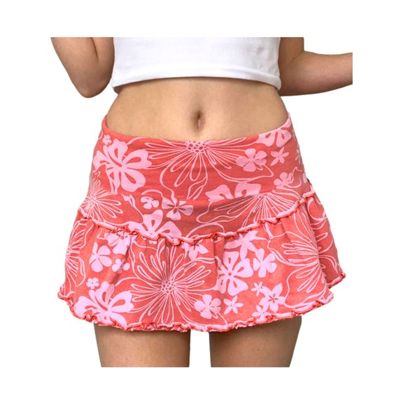 Douhoow Women Floral High Waist Mini Skirt Summer Casual Pink Short Ruffles Skirts