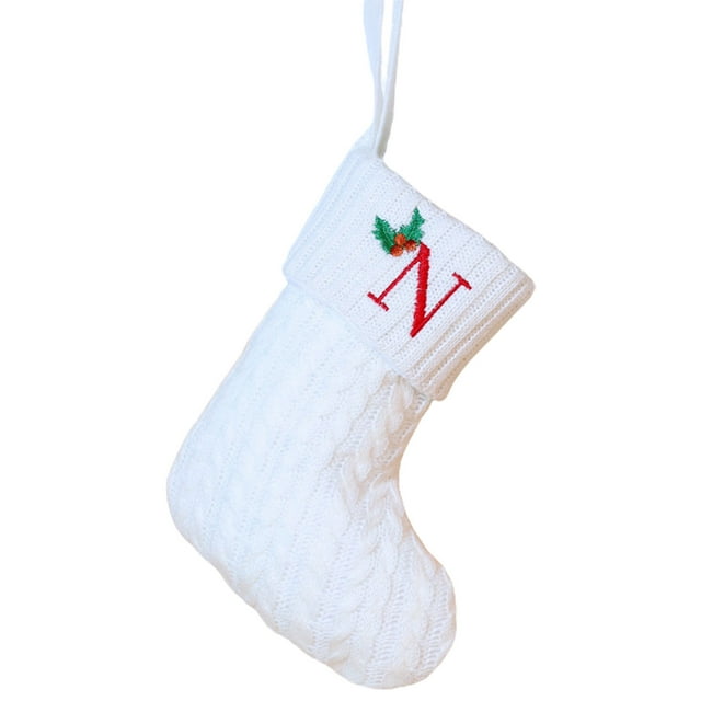 Adornos navideños, adornos navideños, regalos navideños, calcetines navideños con letras bordadas, colgante de árbol de Navidad, calcetines navideños tejidos en rojo, verde y blanco.