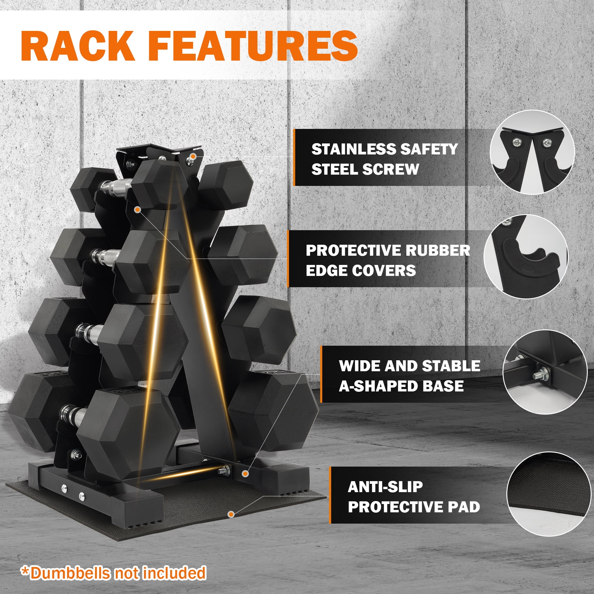 Prilinex 4 Tier Dumbbell Weight Racks, A-Frame, Weights Metal Strength Training Dumbbells Storage Rack for Home Gymz Space Saver,Black