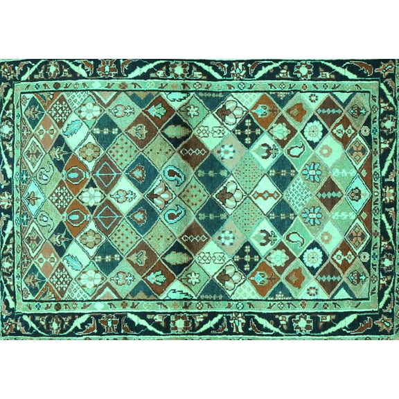 Ahgly Company Machine Washable Indoor Rectangle Persian Turquoise Blue Traditional Area Rugs, 5' x 7'