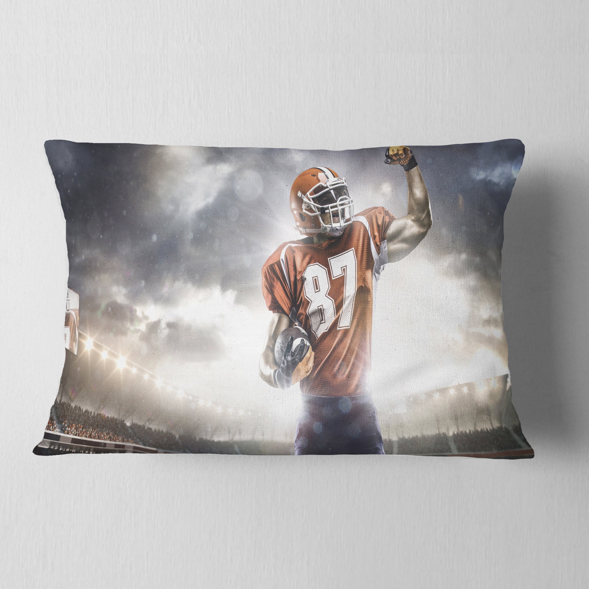 Designart American Footballer on Stadium - Sport Throw Pillow - 12x20