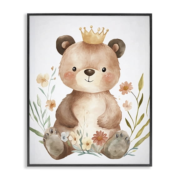 Stupell Industries Farmhouse Whimsical Crowned Baby Bear Black Framed Giclee Art, 11 x 14, by Ramona Murdock