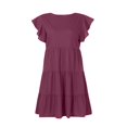 thumbnail image 7 of Pop Seller Summer Beach Dress For Women Casual Round Neck Tunic Ruffle Short Sleeve A-Line Tiered Babydoll Dress Flowy Mini Dress Purple L, 7 of 7