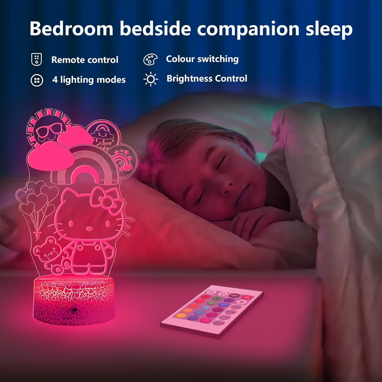 Aorsher Cute Cat Night Light for Kids, LED Cat Night Light with 16 Colors Dimmable Remote Control and Luminous Base, Bedroom Decoration Gift for Christmas Birthday Girls