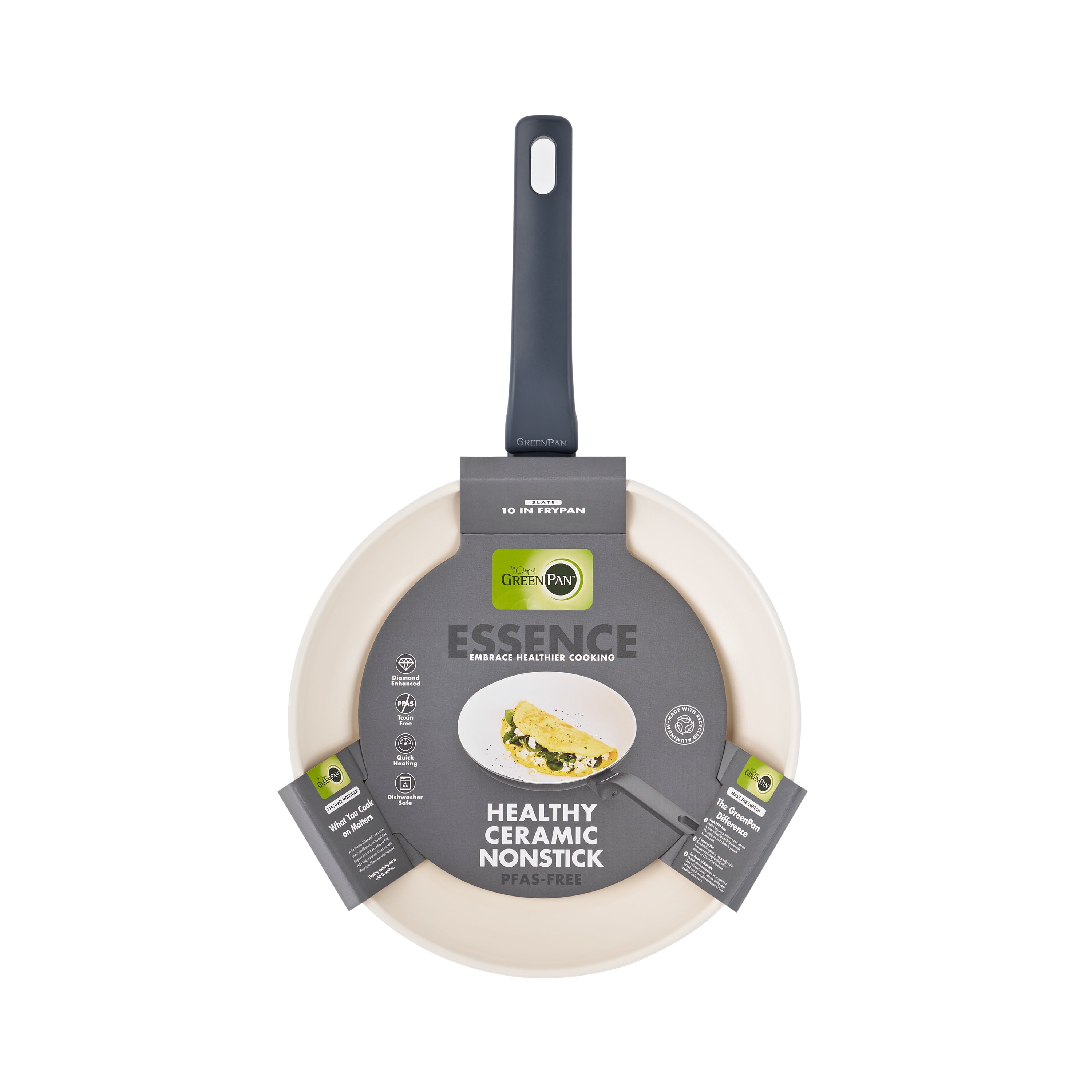 GreenPan Essence 10″ Ceramic Nonstick Frypan – Oven Safe, Dishwasher Safe, Stay-Cool Handle, Gray​