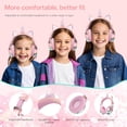 thumbnail image 3 of QearFun Kids Unicorn Bluetooth Headphones, 60H Playtime, 3-Level 74/85/94dB Safe Volume Limit, Wireless Headset with Mic for Girls, Bluetooth 5.3, Foldable for School/Travel/Tablet - Pink, 3 of 8