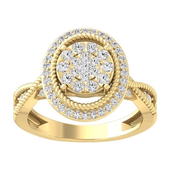 ARAIYA FINE JEWELRY 10K Solid Yellow Gold Cluster Diamond Wedding Band Ring (5/8 cttw, I-J Color, I2-I3 Clarity) Size 5.5