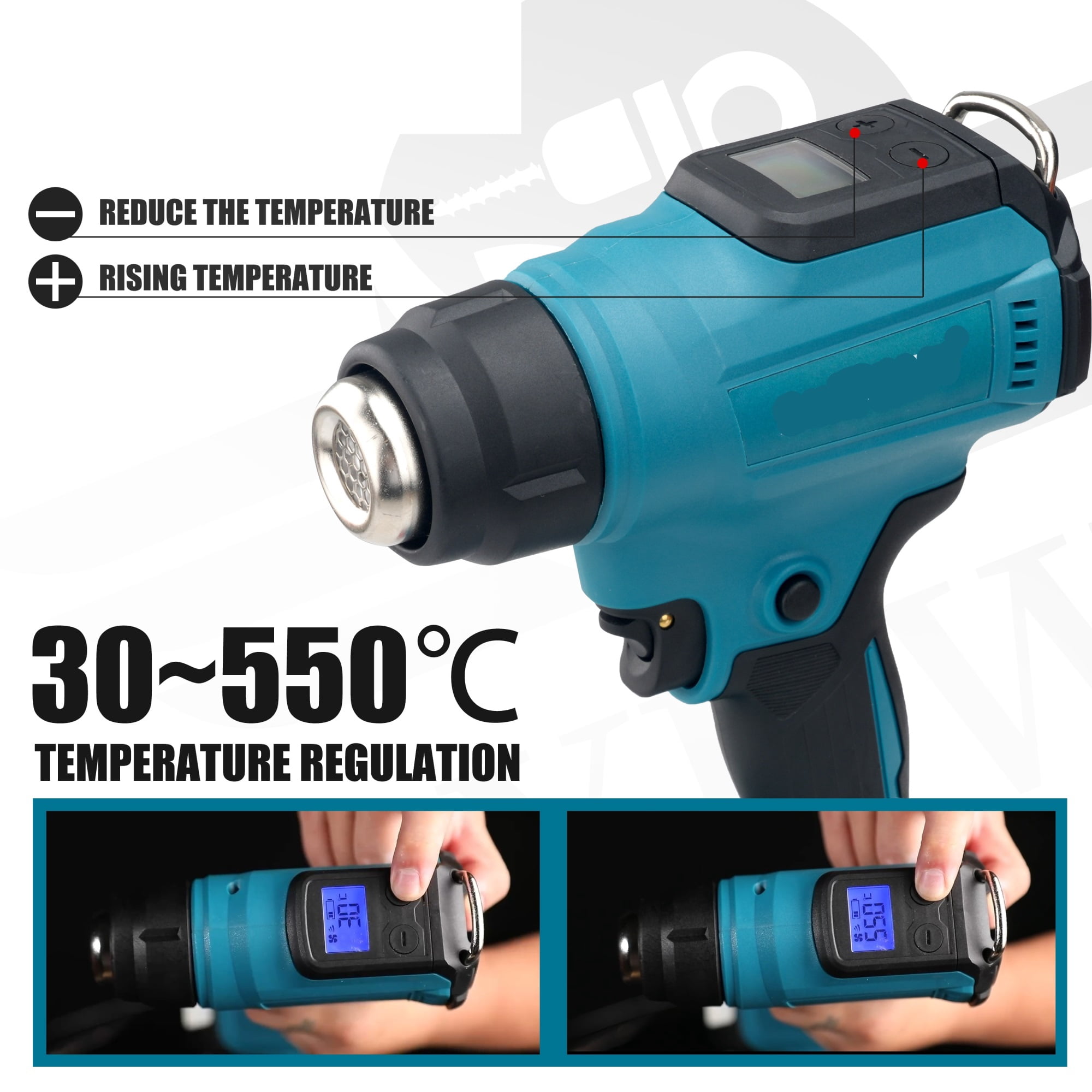 18V Heat Gun Shrink Wrapping Tool Hot Air Gun Air Dryer Soldering Thermal Blower with LED display, Tool only, No battery ,Variable Temperature