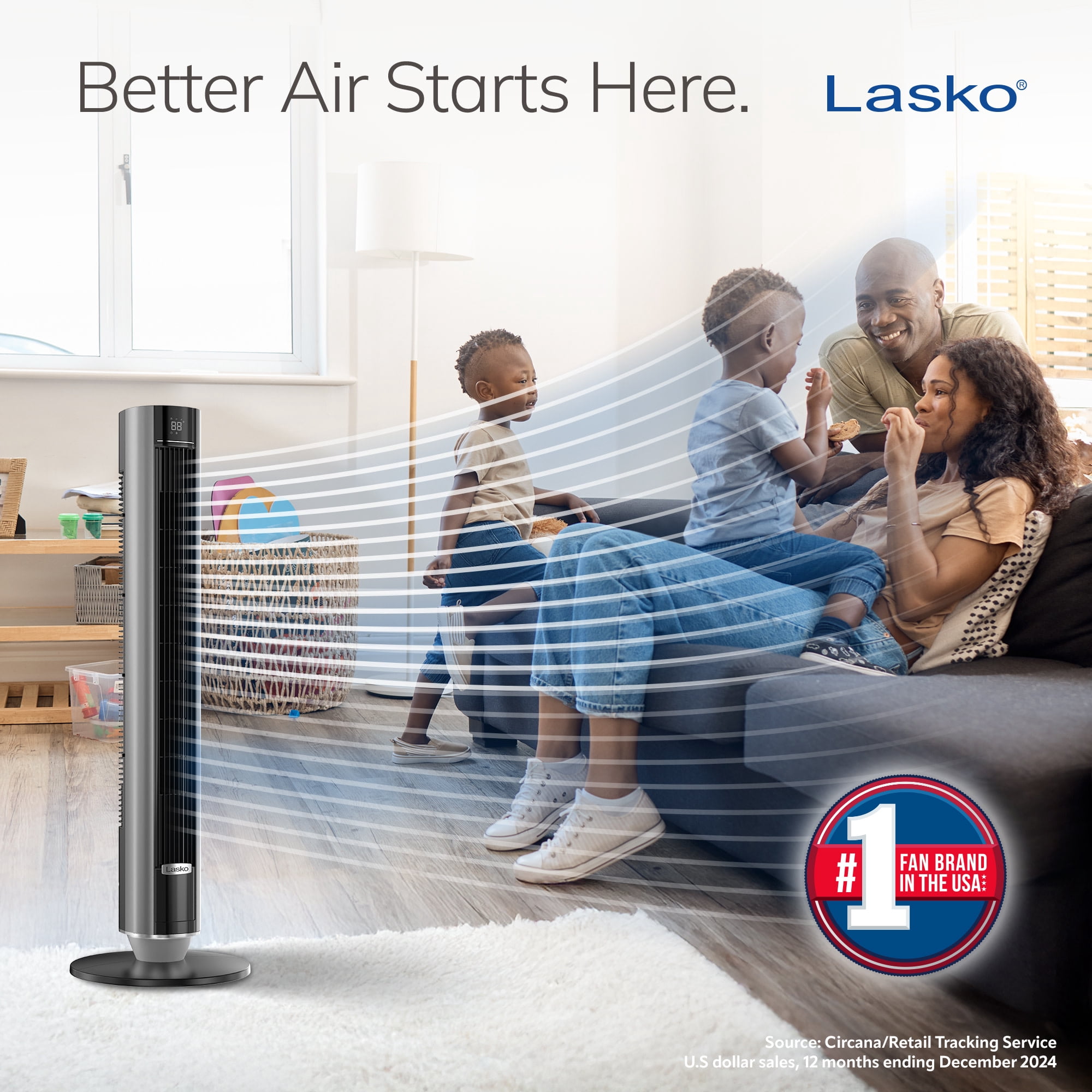 Lasko 40" Quiet Oscillating Tower Fan with Remote Control, DC Motor and 12 Speeds for Whole Room Bedroom Cooling, Black, TDC401