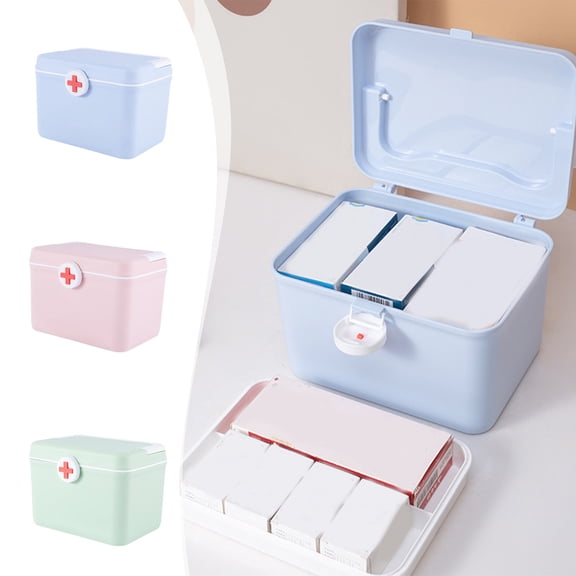Portable First Aid Kit Box with Handle, Waterproof Dustproof Plastic Organizer for Home, Car, Travel, Camping & Outdoor Emergencies