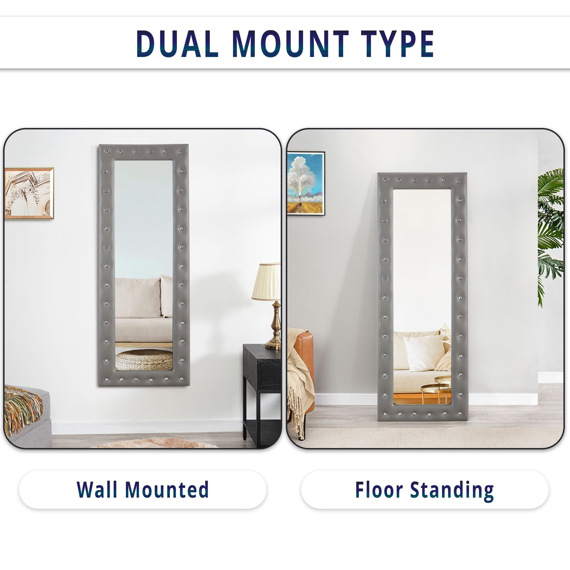 Buy Crystal Tufted Full Length Mirror for Home, 63LX22W Hanging or