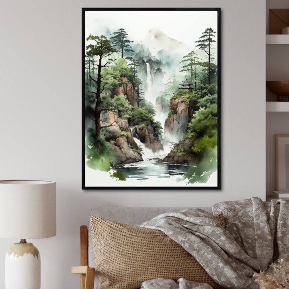 Designart "Reverie Of Minimalist Cliffside I" Landscape Mountains Floater Framed Canvas Wall Art