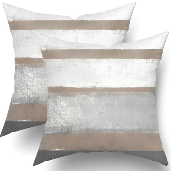 AUQ 2026 New Grey Brown Pillow Covers 16X16 Set of 2 Light Brown Gray Modern Abstract Art Striped Decorative Throw Pillows Farmhouse Pillowcase Cotton Square Cushion Cover for Home Couch Bed