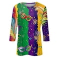 thumbnail image 5 of Mardi Gras Clothes for Women 3/4 Length Sleeve Plus Size Top, Casual Crew Neck Blouse Parade T-Shirt Carnival Outfit, 5 of 5