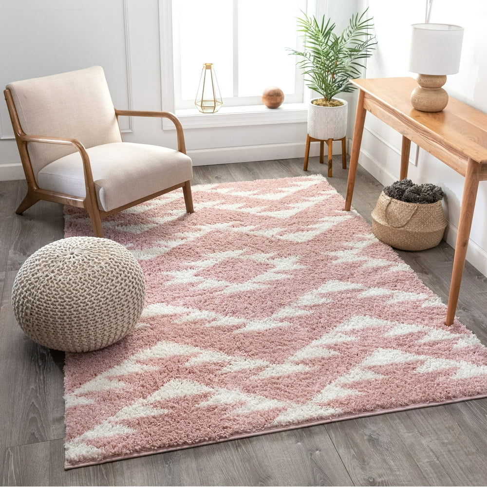 Well Woven Tribal Diamond Medallion Blush Pink Soft Shag Area Rug