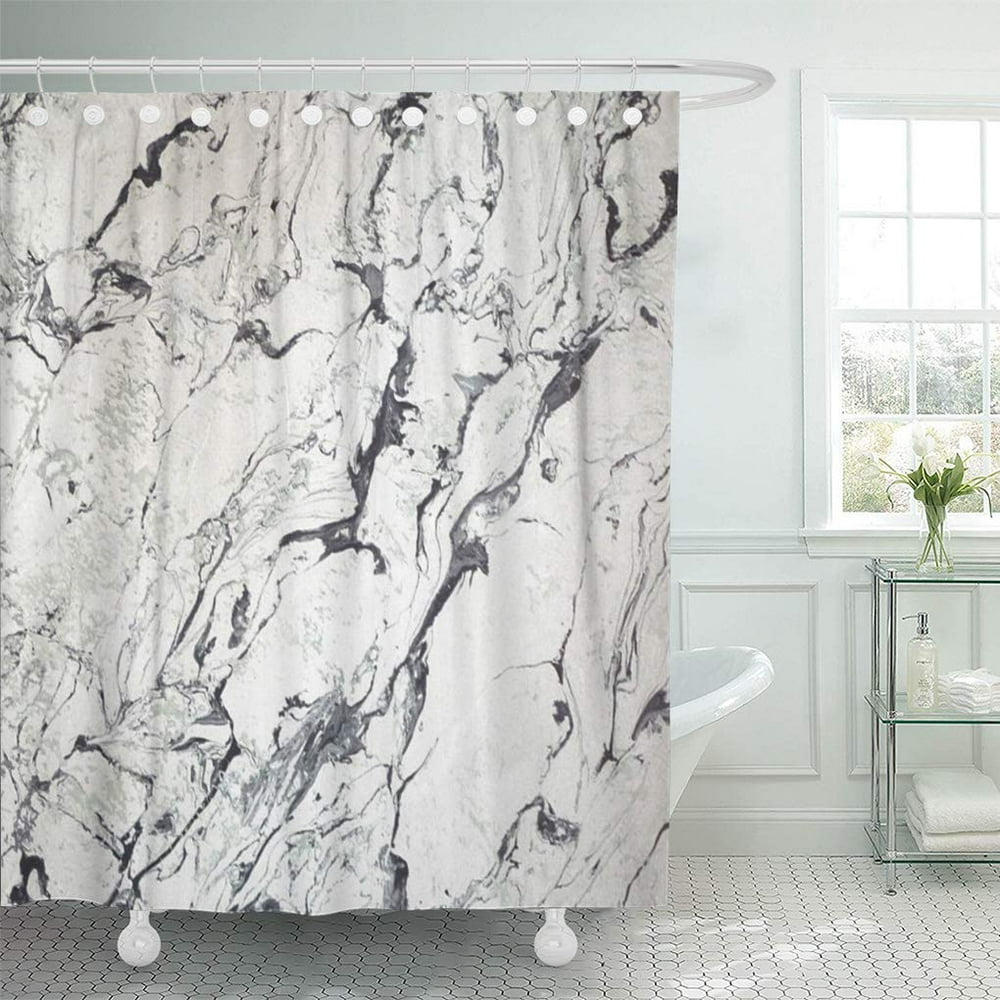 SUTTOM Gray Stone Marble White Black Grey Shower Curtain 66x72 inch