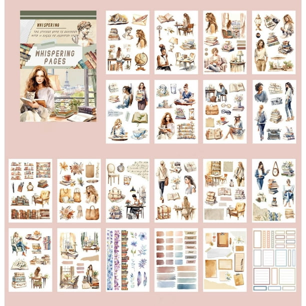 Libro de pegatinas precortadas para diario, 20 hojas, pegatinas de moda para mujer, pegatinas de café para álbumes de recortes, pegatinas de PET para diarios basura, pegatinas vintage para álbumes de