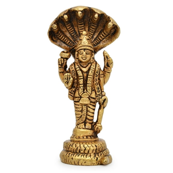 AargKraft™ Brass Lord Vishnu Standing on Sheshnag Lord Vishnu with Serpent King Sheshnag Brass