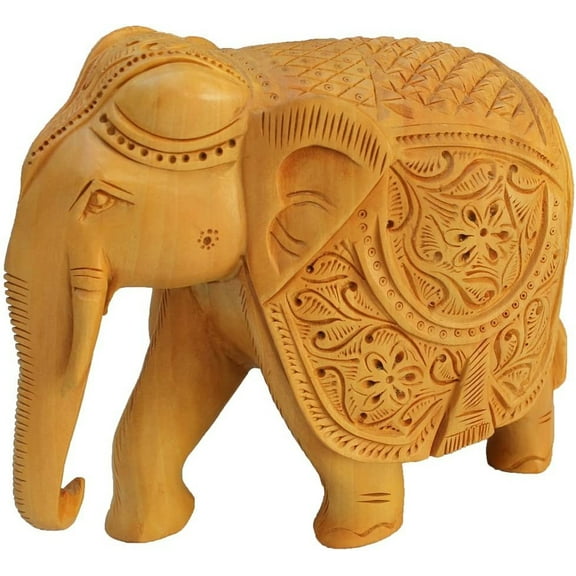 Rastogi Handicrafts Wooden Carving Elephant Handcrafted Designed for Home Decoration Size- 6x7 inches Brown