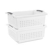 Sterilite Large Stacking Basket, Multi-Purpose Open Plastic Bin, Flip-down Handles to Stack