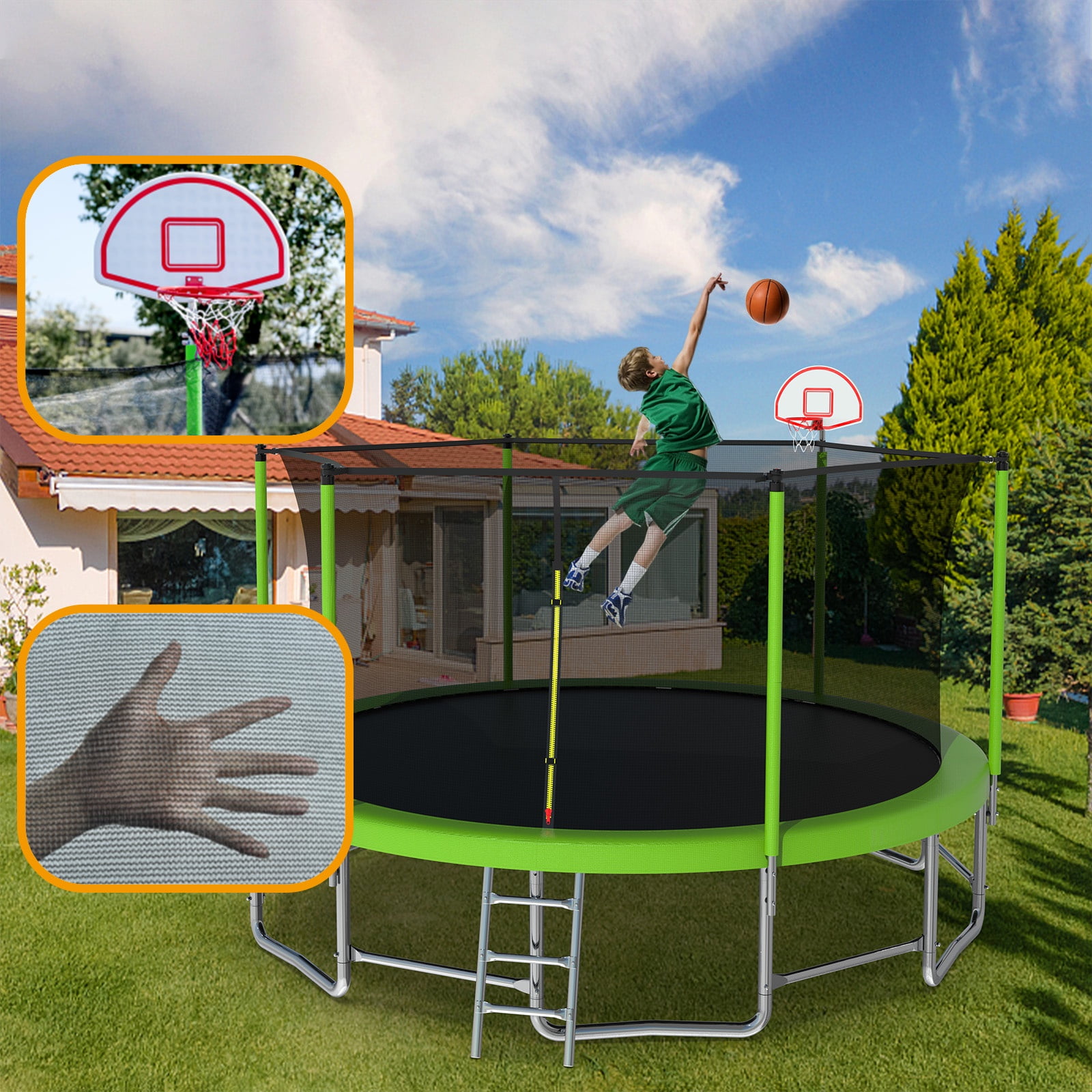 16FT Outdoor Trampoline for Kids and Adults with Basketball Hoop, SEGMART Recreational Trampoline with Safety Enclosure Net, Heavy Duty Trampoline with 1320LBS Weight Capacity for Backyard, Patio