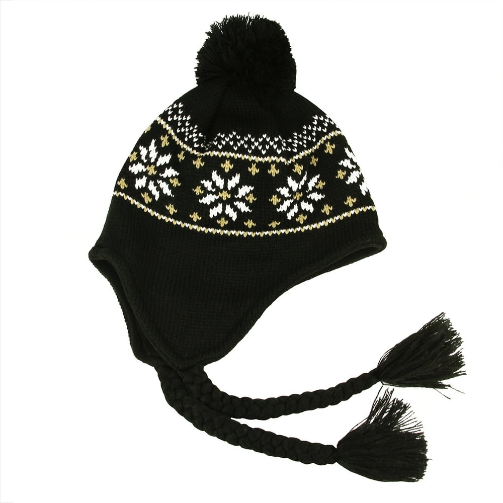Christmas Central Unisex Black Jacquard Knit Winter Hat with Ear