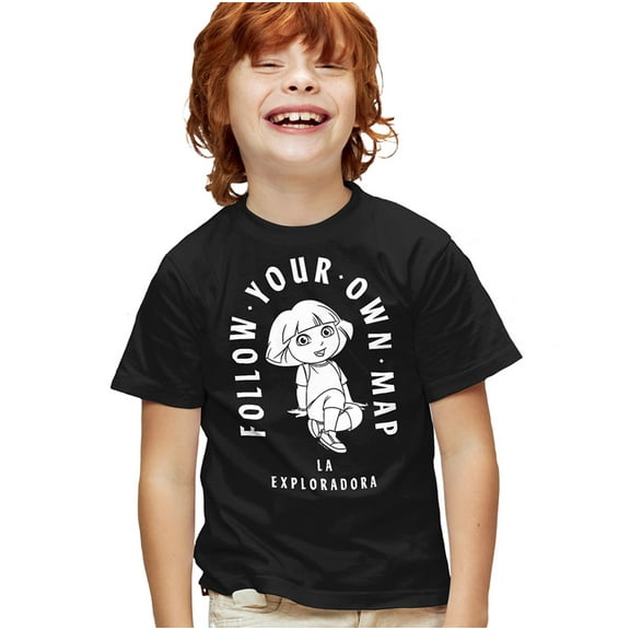 Popfunk Dora The Explorer Follow Your Own Map Kids T Shirt for Youth Boys and Girls, Black, Small