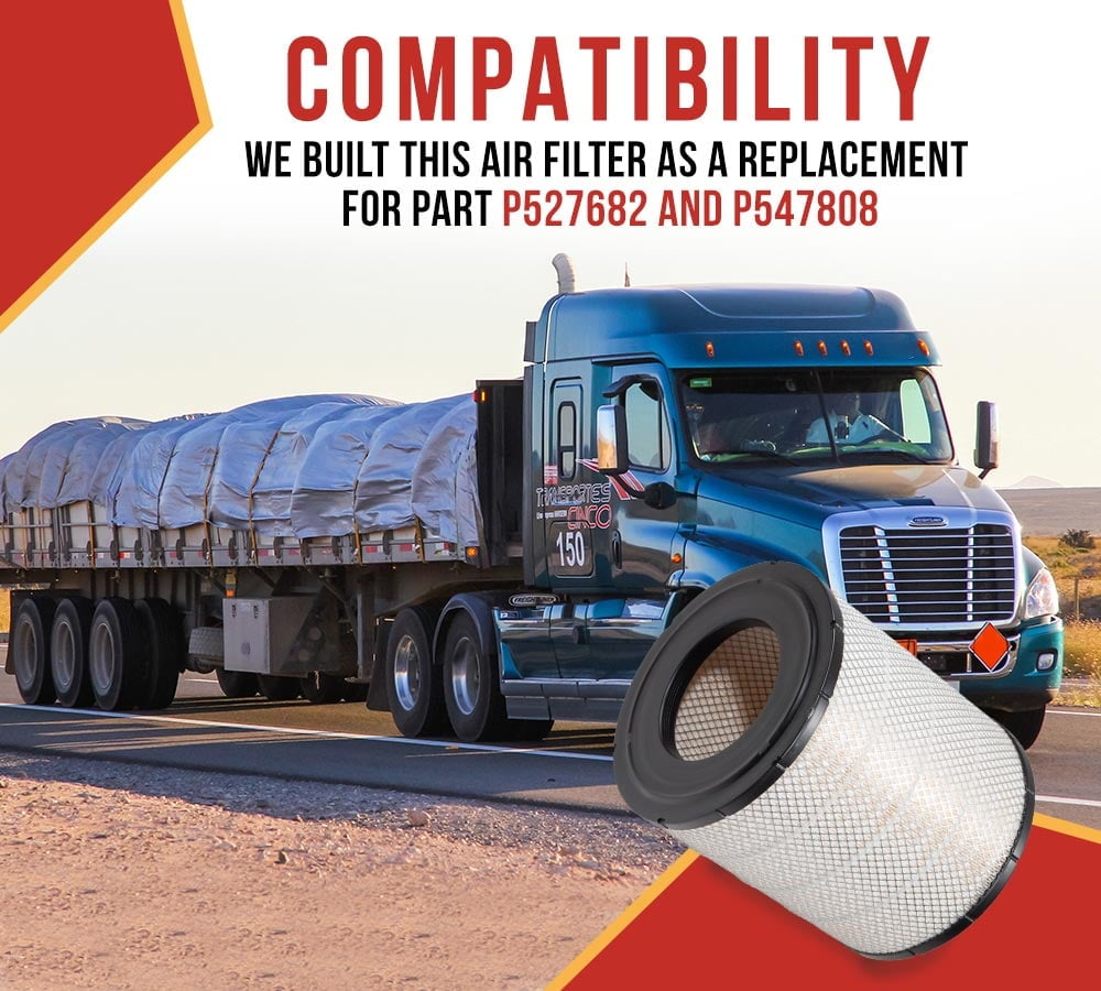 4 Pack P527682 Engine Air Filter | Compatible with Freightliner Columbia, Century Class, Argosy, Condor, Coronado. Replaces AF25139M AF4908, P185069, LAF1849, RS3518, AF2120, 46556