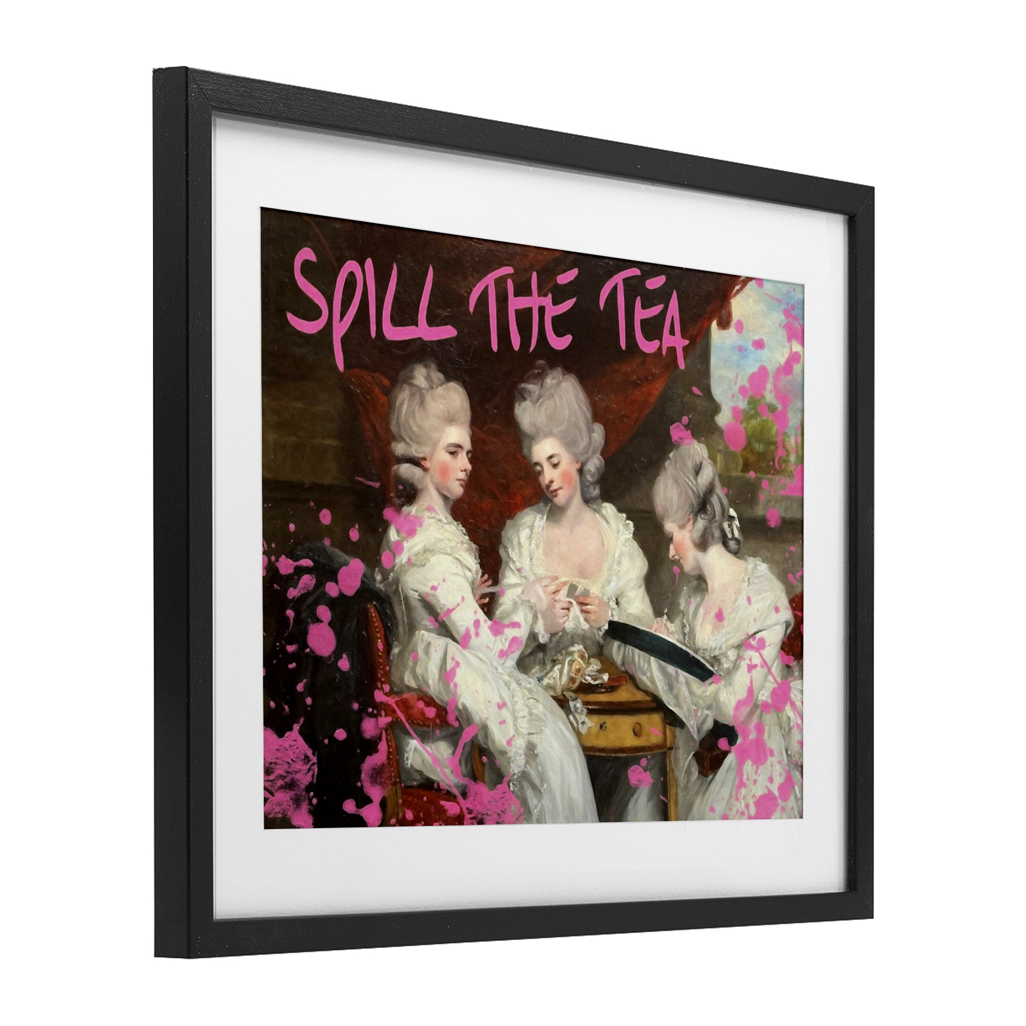 Stupell Industries Spill The Tea Iconic Ladies Black Framed Print Under Glass, design by Grotto Studios