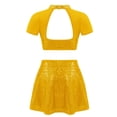thumbnail image 2 of YONGHS Kids Girls Christmas Ballet Dance Outfits Sequins Dance Crop Tops with Skirt Performance Wear Gold 4, 2 of 5