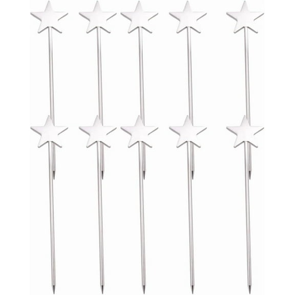 10pcs Cocktail Picks Stick for Drinks Star Stainless Steel Cocktail Toothpicks Reusable Cocktail Skewers Garnish Picks Skewers, Metal Martini Picks for Olives Appetizers Fruit 4.7 Inch