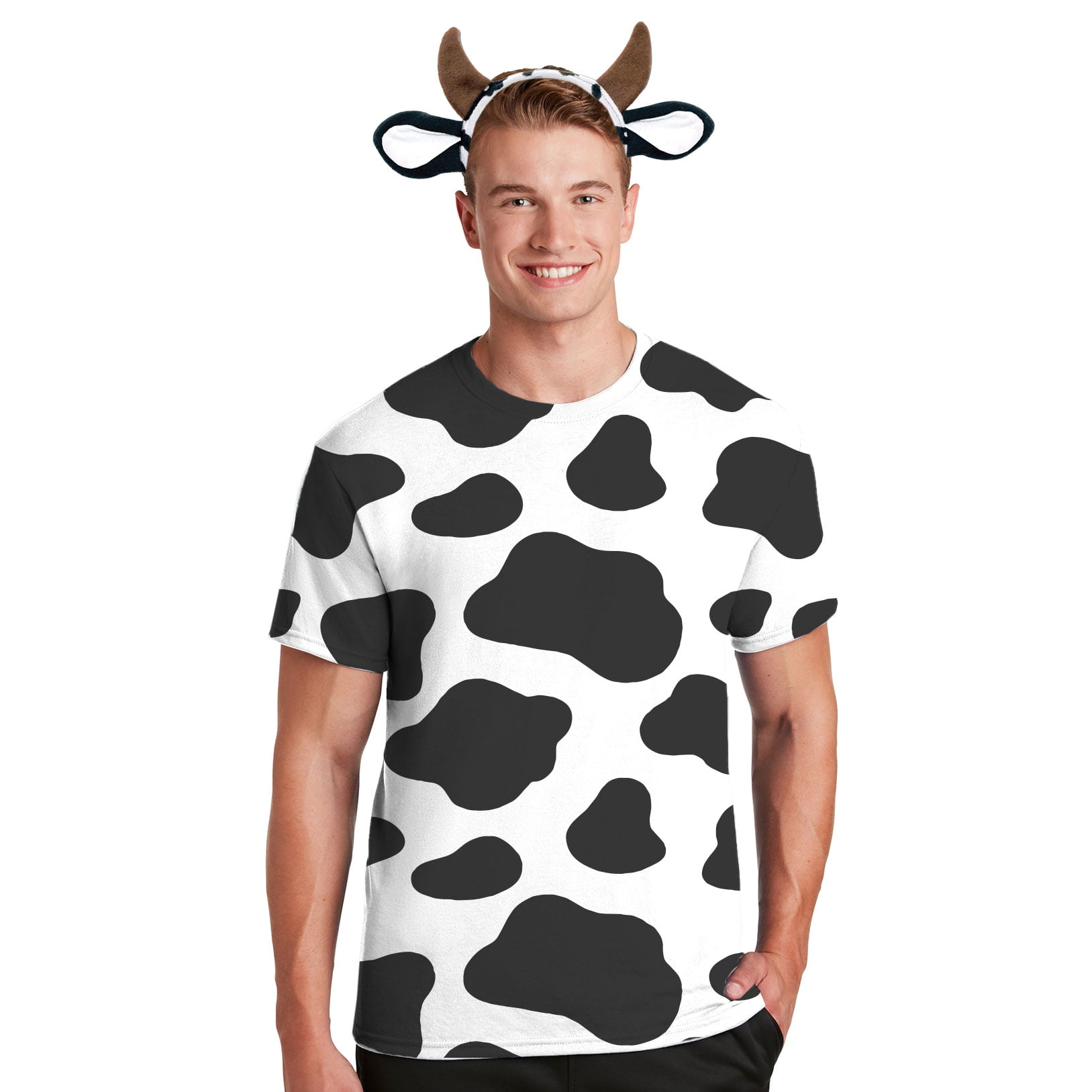 Cow Print Pattern Men Teens Boys Casual Short Sleeve Tops Crew T-Shirt Tee 