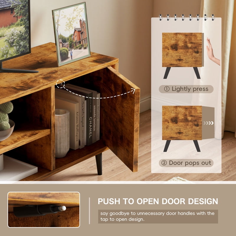 Vineego TV Stand for 65 Inch TVs, Rustic Oak Storage Cabinet with Drawers & Cord Management, Entertainment Center for Living Room