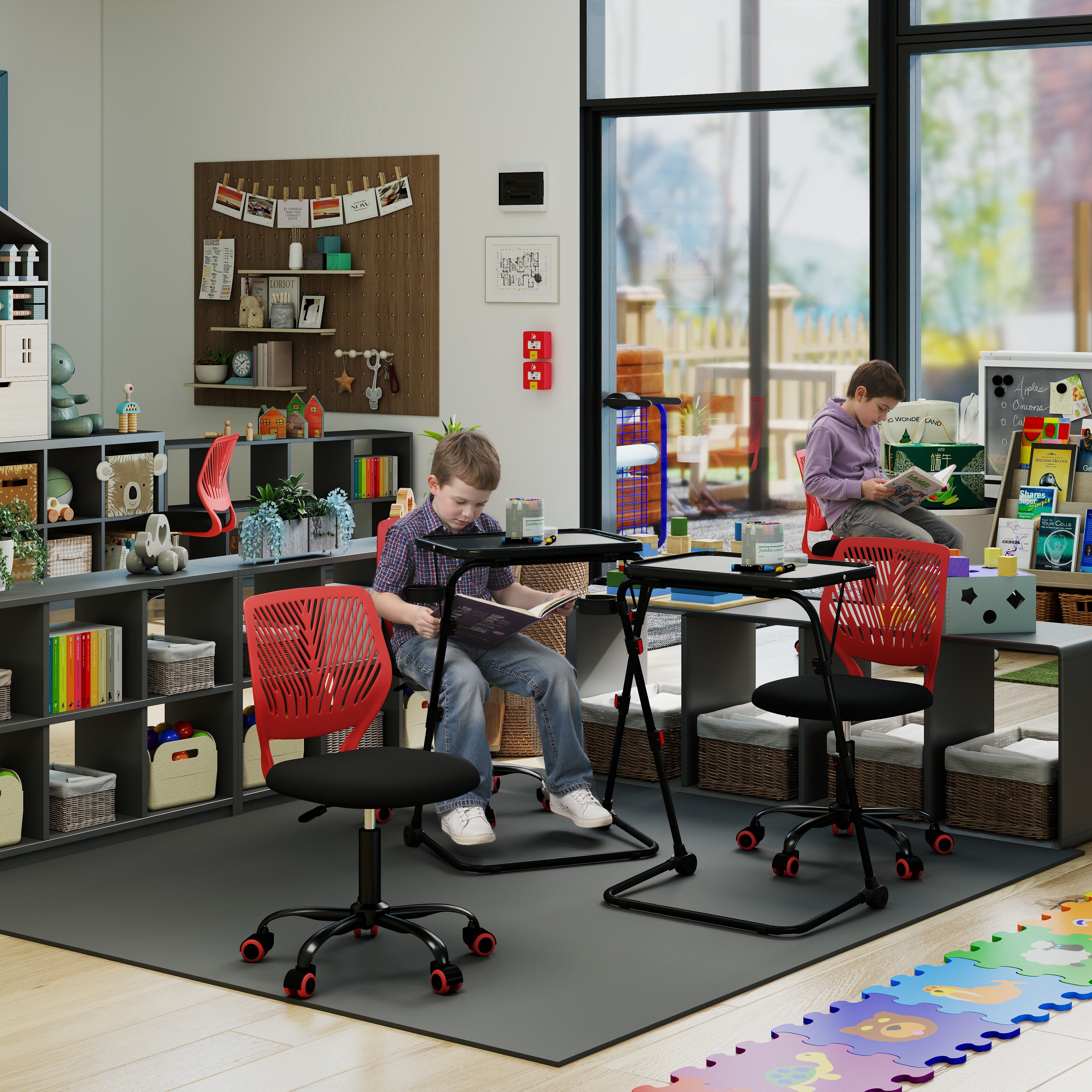Homy Casa School Student Desk Chair Set of 2, Ergonomic Classroom Task Chairs, Red & Black
