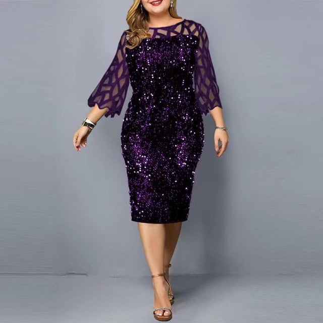 Robe d'Été Aguichant à Paillettes Robe Moulante Robe Complète Robe à Paillettes pour Femmes