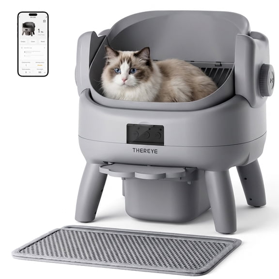 Osoeri Self-Cleaning Cat Litter Box,Open-Top Large Automatic Litter Box for Multiple Cats,App Control,Integrated Safety Protection,Odor-Free,with Trash Bags,Waterproof Mat and Litter Mat,Gray