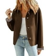 thumbnail image 2 of Nokdvo Cropped Trench Coat for Womens Oversized Plaid Lining Lapel Collar Jackets Button Down Single Breasted Casual Long Sleeve Outerwear,Coffee S, 2 of 6