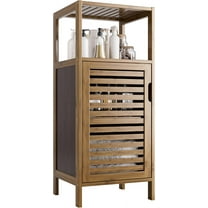 Bathroom Cabinet, Bamboo Floor Cabinet Free Standing, 4 Tier Sofa Side Storage Cupboard for Living Room Kitchen Bedroom, Walnut