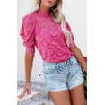 thumbnail image 1 of Women's Pink High Neck Lace Short Sleeve Top, 1 of 8