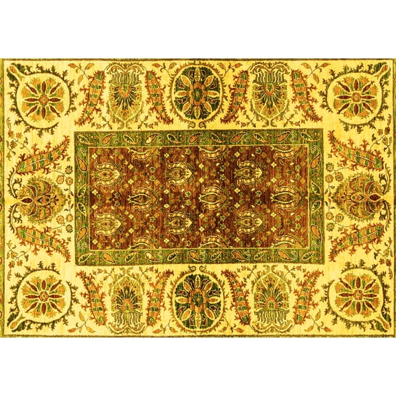 Ahgly Company Indoor Rectangle Abstract Yellow Modern Area Rugs, 5' x 7'
