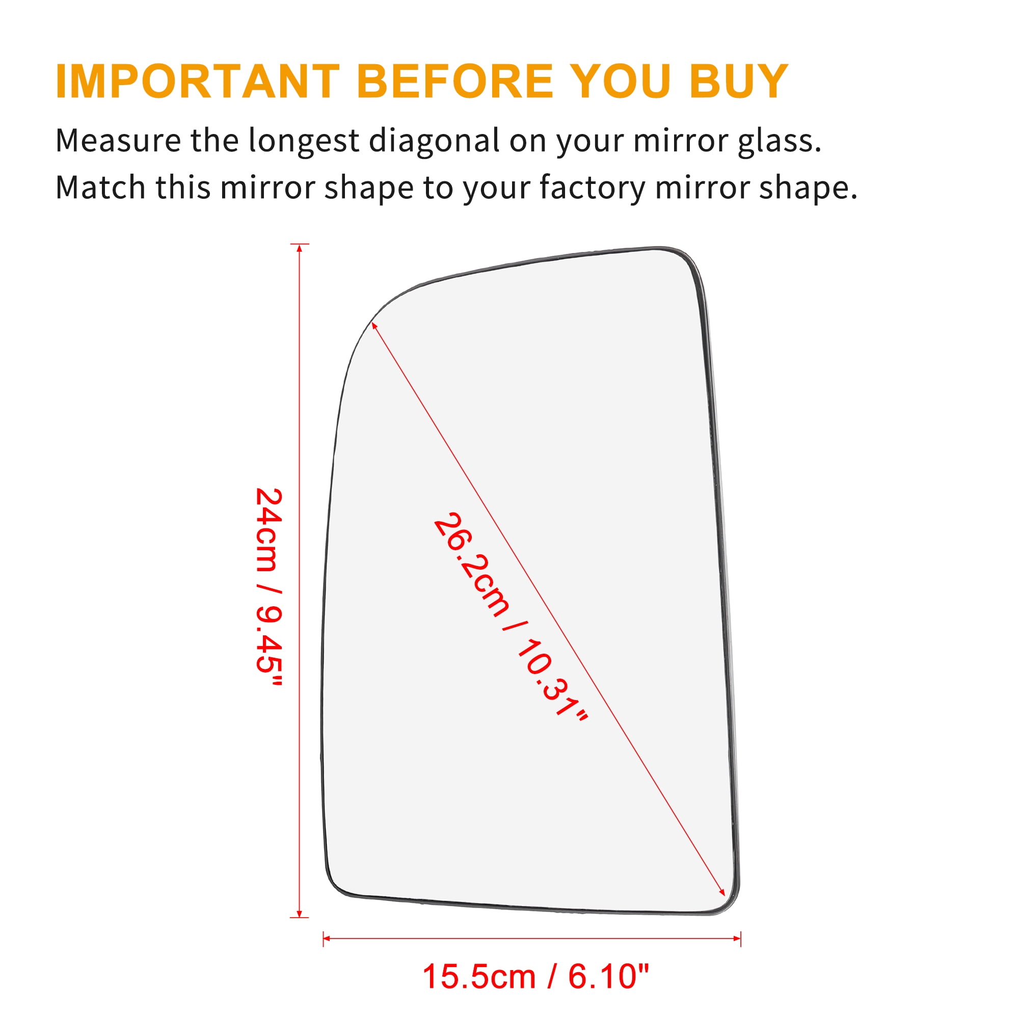Unique Bargains Car Rearview Mirror Glass with Backing Plate Heated Left