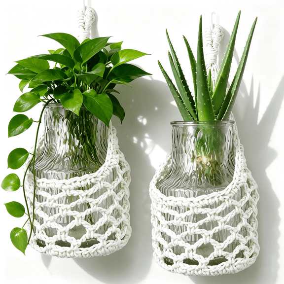 XIBUFE Macrame Wall Plant Hanger,Hanging Planter Basket Holder,Wall Planters for Indoor Plants,For Up to 6In Pot 6In Hanging Pot(Ivory,6-Inch)