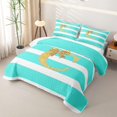 thumbnail image 3 of Erosebridal Gold Bow Letter C Twin Quilt Set, Cyan Stripes Twin Coverlet Set, 2-Piece, 3 of 7