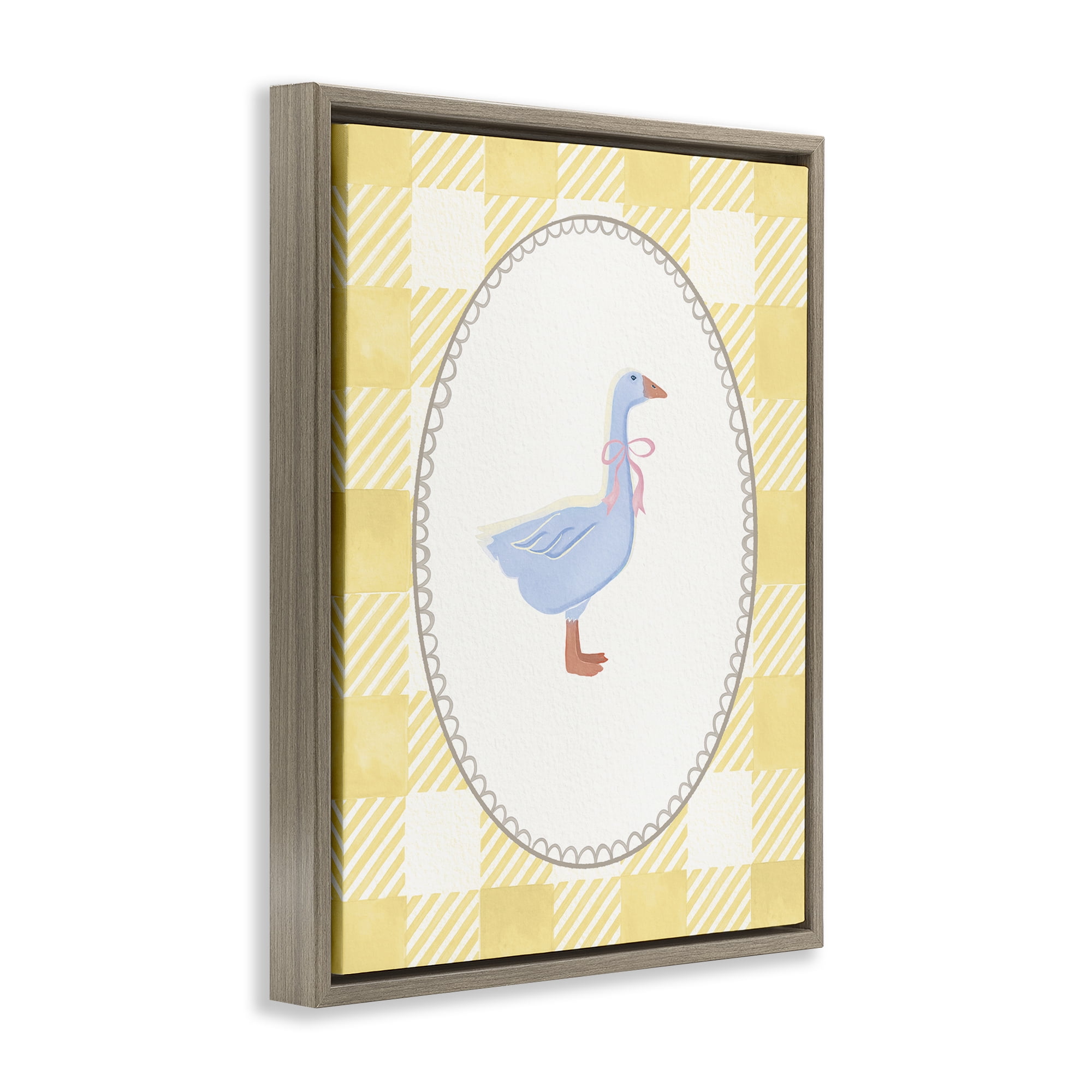 Stupell Industries Little Goose on Yellow Gingham Brown Framed Floater Canvas Wall Art, design by The Paper Curator