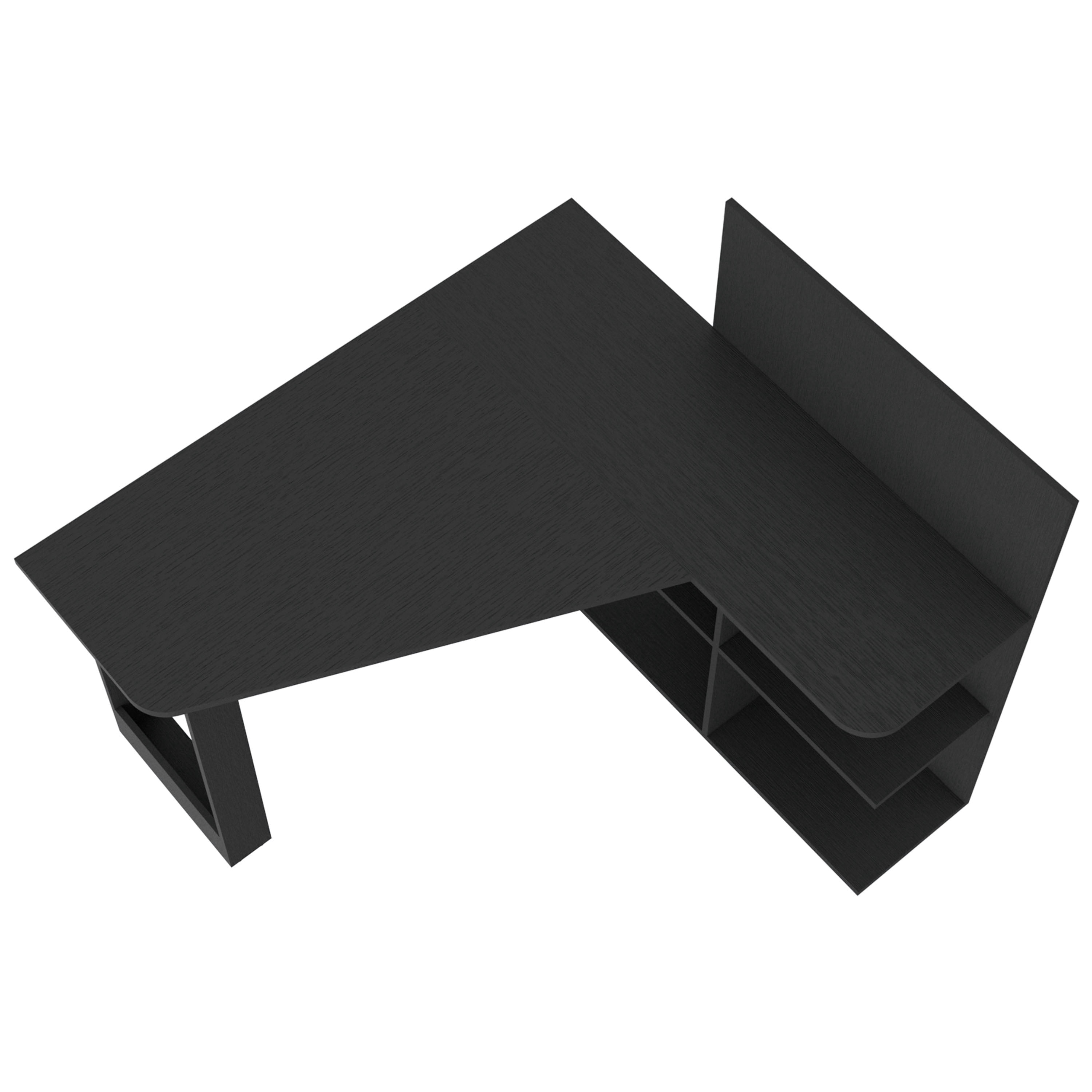 L Shaped Black Computer Desk Mohave with Shelves and Corner Workstation