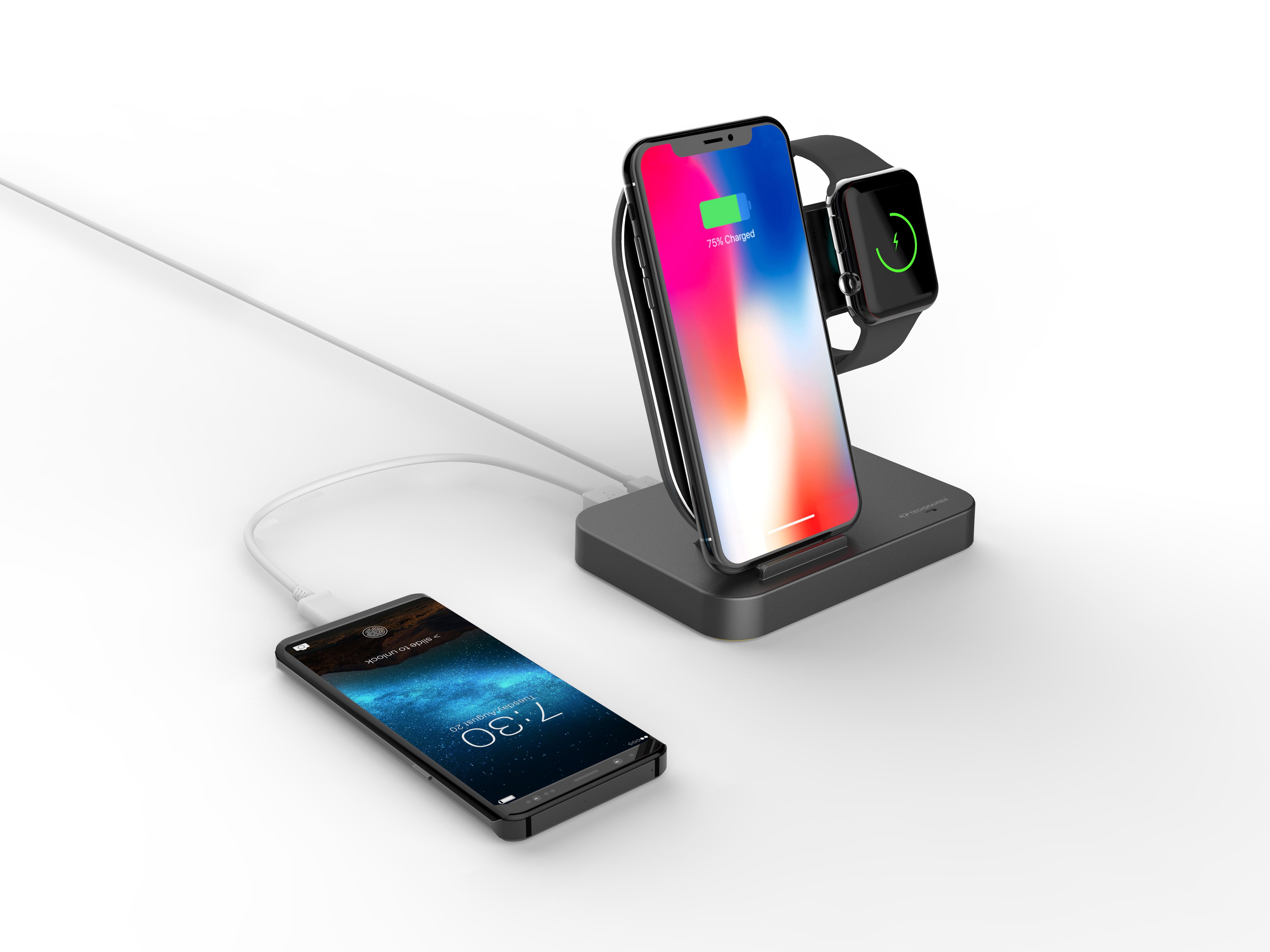 Techsmarter Qi Wireless Charger Station Dock For IPhone Apple Watch 