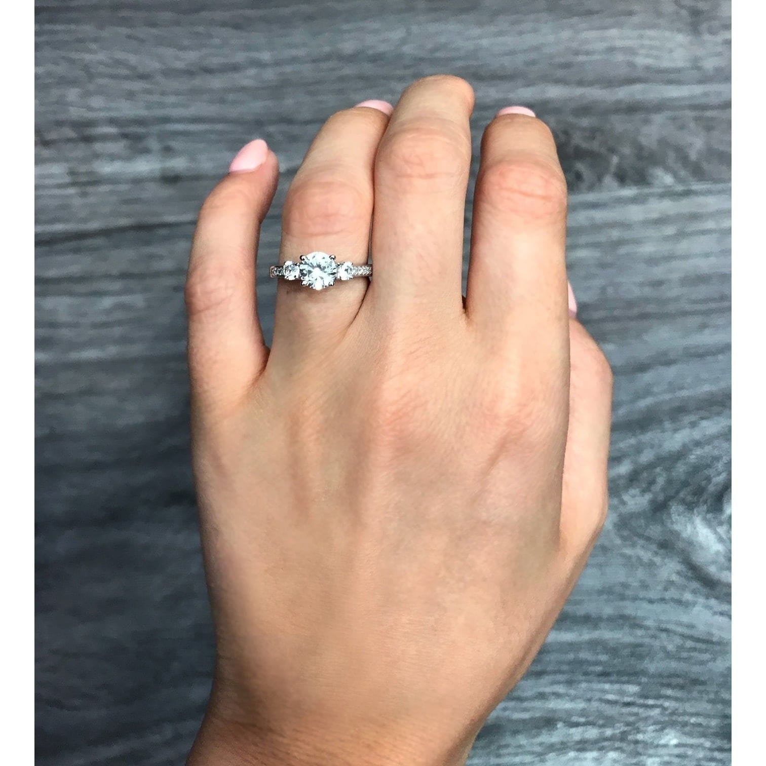 10K White Gold 6 MM Cushion Lab Created Gemstone & Round Diamond Bridal Engagement Ring
