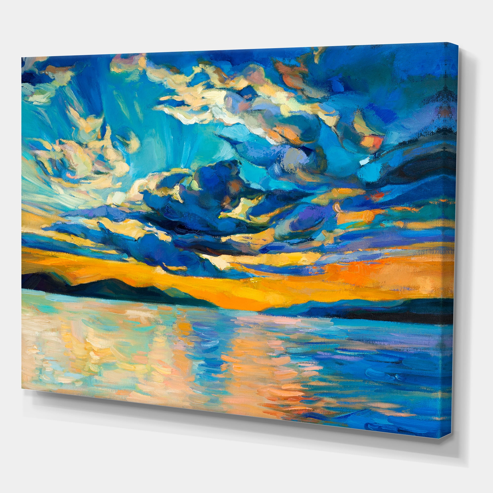 Designart ' Cloudy Sunset Over Wide Open Ocean Horizon ' Nautical & Coastal Canvas Wall Art Print